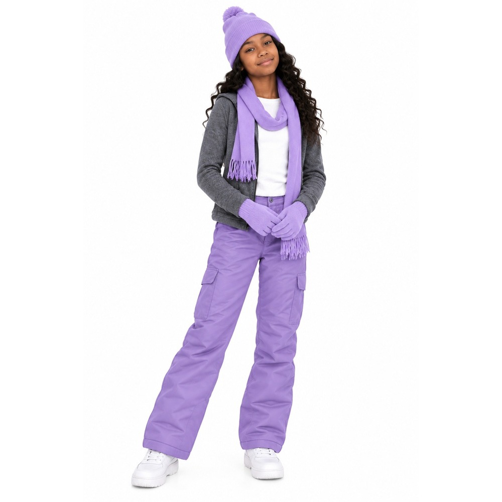 Big Girls Purple 3 Piece Winter Knit Set Beanie Scarf and Gloves 100% Acrylic